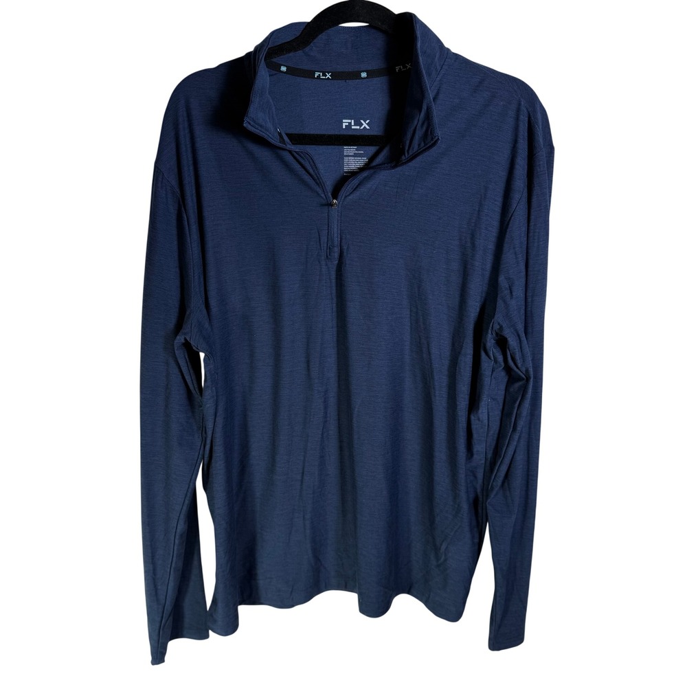 FLX Mens XL Quarter Zip Pullover Navy Blue Heathered Performance Stretch Top